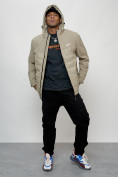 Купить Куртка молодежная мужская весенняя с капюшоном бежевого цвета 7306B, фото 8