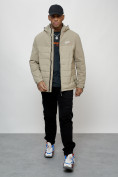 Купить Куртка молодежная мужская весенняя с капюшоном бежевого цвета 7306B, фото 9