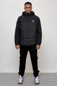 Купить Куртка молодежная мужская весенняя с капюшоном черного цвета 7306Ch, фото 3