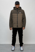 Купить Куртка молодежная мужская весенняя с капюшоном коричневого цвета 7306K, фото 10