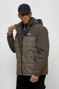 Купить Куртка молодежная мужская весенняя с капюшоном коричневого цвета 7306K, фото 2