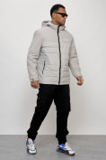 Купить Куртка молодежная мужская весенняя с капюшоном светло-серого цвета 7306SS, фото 3