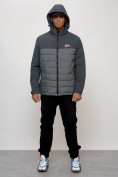 Купить Куртка молодежная мужская весенняя с капюшоном темно-серого цвета 7306TC, фото 5