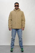 Купить Куртка молодежная мужская весенняя с капюшоном бежевого цвета 7307B