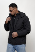 Купить Куртка молодежная мужская весенняя с капюшоном черного цвета 7307Ch, фото 4