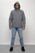 Купить Куртка молодежная мужская весенняя с капюшоном серого цвета 7307Sr, фото 4
