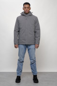 Купить Куртка молодежная мужская весенняя с капюшоном серого цвета 7307Sr, фото 8