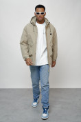 Купить Куртка молодежная мужская весенняя с капюшоном бежевого цвета 7311B, фото 8