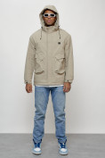 Купить Куртка молодежная мужская весенняя с капюшоном бежевого цвета 7311B, фото 9