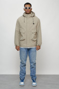 Купить Куртка молодежная мужская весенняя с капюшоном бежевого цвета 7311B, фото 11