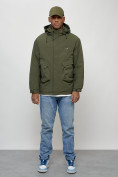 Купить Куртка молодежная мужская весенняя с капюшоном цвета хаки 7311Kh