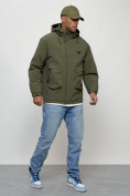 Купить Куртка молодежная мужская весенняя с капюшоном цвета хаки 7311Kh, фото 3