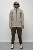 Купить Куртка молодежная мужская весенняя с капюшоном бежевого цвета 7312B, фото 13