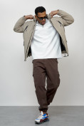 Купить Куртка молодежная мужская весенняя с капюшоном бежевого цвета 7312B, фото 6