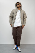 Купить Куртка молодежная мужская весенняя с капюшоном бежевого цвета 7312B, фото 8