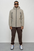 Купить Куртка молодежная мужская весенняя с капюшоном бежевого цвета 7312B, фото 9