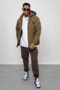 Купить Куртка молодежная мужская весенняя с капюшоном коричневого цвета 7312K, фото 12