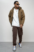 Купить Куртка молодежная мужская весенняя с капюшоном коричневого цвета 7312K, фото 14