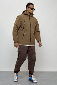 Купить Куртка молодежная мужская весенняя с капюшоном коричневого цвета 7312K, фото 3