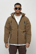 Купить Куртка молодежная мужская весенняя с капюшоном коричневого цвета 7312K, фото 5