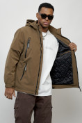 Купить Куртка молодежная мужская весенняя с капюшоном коричневого цвета 7312K, фото 9