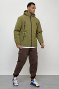 Купить Куртка молодежная мужская весенняя с капюшоном цвета хаки 7312Kh, фото 3