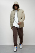 Купить Куртка молодежная мужская весенняя с капюшоном бежевого цвета 7317B, фото 12