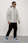 Купить Куртка молодежная мужская весенняя с капюшоном светло-серого цвета 7317SS, фото 3