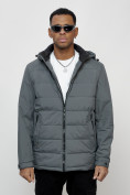 Купить Куртка молодежная мужская весенняя с капюшоном темно-серого цвета 7317TC, фото 4