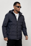 Купить Куртка молодежная мужская весенняя с капюшоном темно-синего цвета 7317TS, фото 8