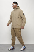 Купить Куртка молодежная мужская весенняя с капюшоном бежевого цвета 7323B, фото 2