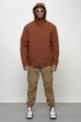 Купить Куртка молодежная мужская весенняя с капюшоном коричневого цвета 7323K, фото 15