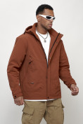 Купить Куртка молодежная мужская весенняя с капюшоном коричневого цвета 7323K, фото 3