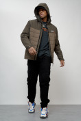 Купить Куртка спортивная великан мужская с капюшоном коричневого цвета 7328K, фото 11