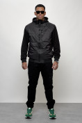 Купить Куртка спортивная мужская весенняя с капюшоном черного цвета 7335Ch, фото 11
