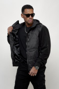 Купить Куртка спортивная мужская весенняя с капюшоном черного цвета 7335Ch, фото 2