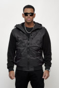 Купить Куртка спортивная мужская весенняя с капюшоном черного цвета 7335Ch, фото 4