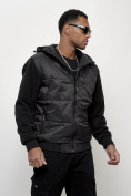 Купить Куртка спортивная мужская весенняя с капюшоном черного цвета 7335Ch, фото 6