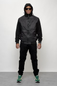 Купить Куртка спортивная мужская весенняя с капюшоном черного цвета 7335Ch, фото 9