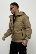Купить Куртка спортивная мужская весенняя с капюшоном горчичного цвета 7335G, фото 3