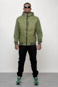 Купить Куртка спортивная мужская весенняя с капюшоном зеленого цвета 7335Z, фото 10