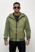 Купить Куртка спортивная мужская весенняя с капюшоном зеленого цвета 7335Z