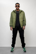 Купить Куртка спортивная мужская весенняя с капюшоном зеленого цвета 7335Z, фото 5