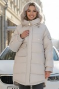 Купить Куртка зимняя женская с капюшоном модная бежевого цвета 7341B