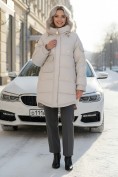 Купить Куртка зимняя женская с капюшоном модная бежевого цвета 7341B, фото 4