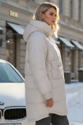 Купить Куртка зимняя женская с капюшоном модная бежевого цвета 7341B, фото 3