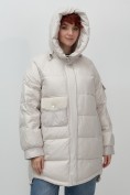 Купить Куртка зимняя женская с капюшоном модная бежевого цвета 7341B, фото 14