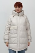 Купить Куртка зимняя женская с капюшоном модная бежевого цвета 7341B, фото 16