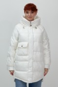 Купить Куртка зимняя женская с капюшоном модная белого цвета 7341Bl, фото 9