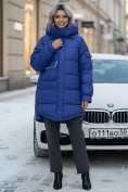 Купить Куртка зимняя женская с капюшоном модная синего цвета 7341S, фото 4